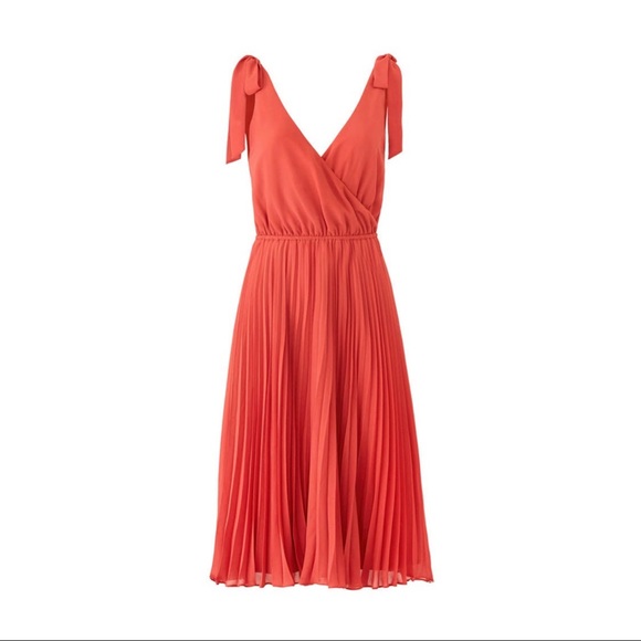 Ali & Jay The Left Bank Pleated Midi Dress XS Rust Tie Sleeve Chiffon - Picture 11 of 11